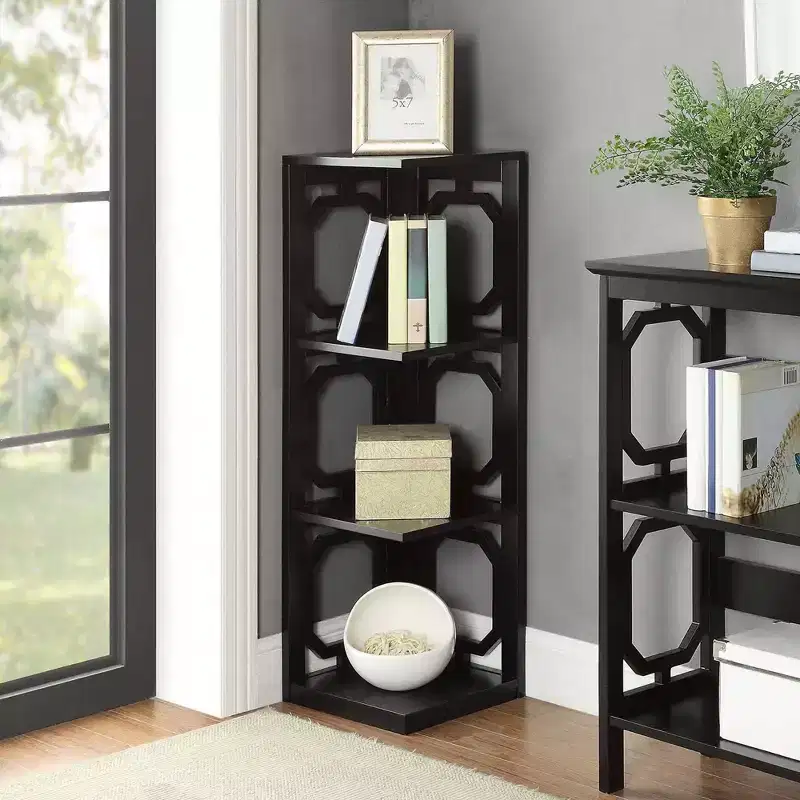 Black/White 3-Tier Corner Bookcase, Single-Person Use