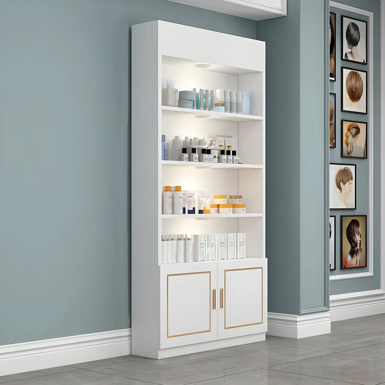 White Rectangle Large Wood Open Display Cabinet
