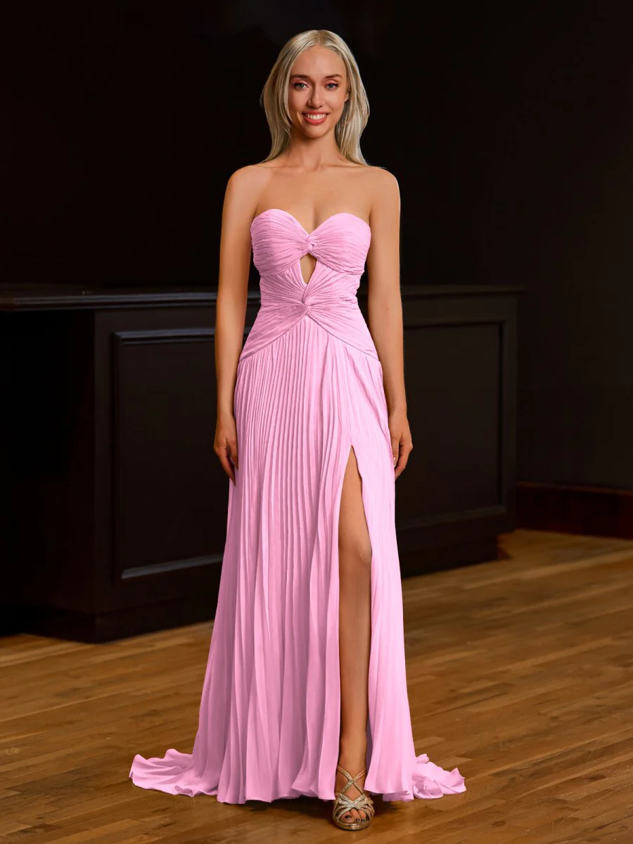 Strapless Keyhole Pleated A-Line Prom Dress