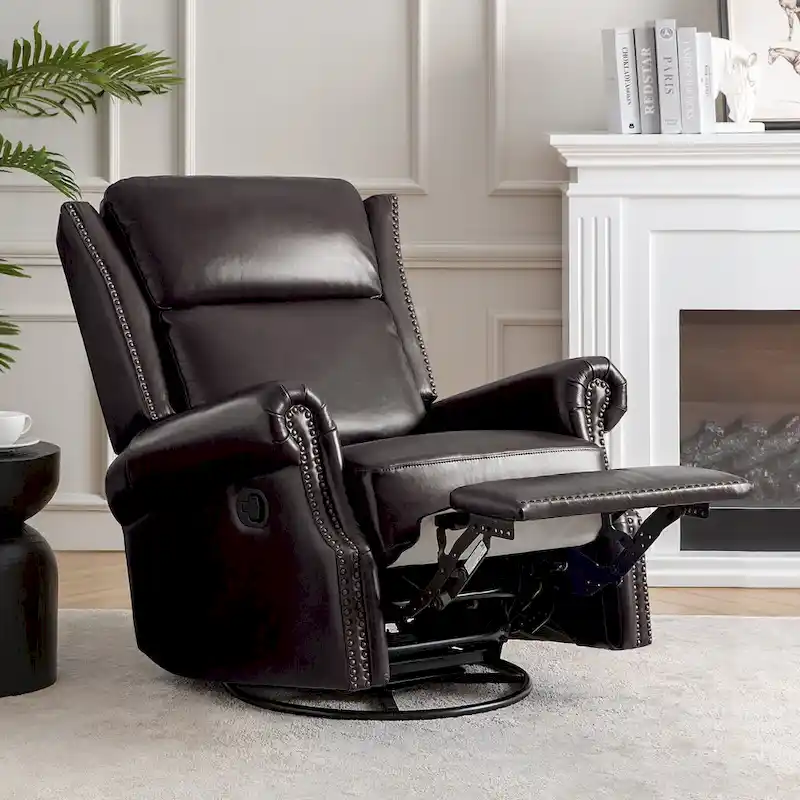 Viviana Traditional Genuine Leather Manual Swivel Glider Recliner by HULALA HOME
