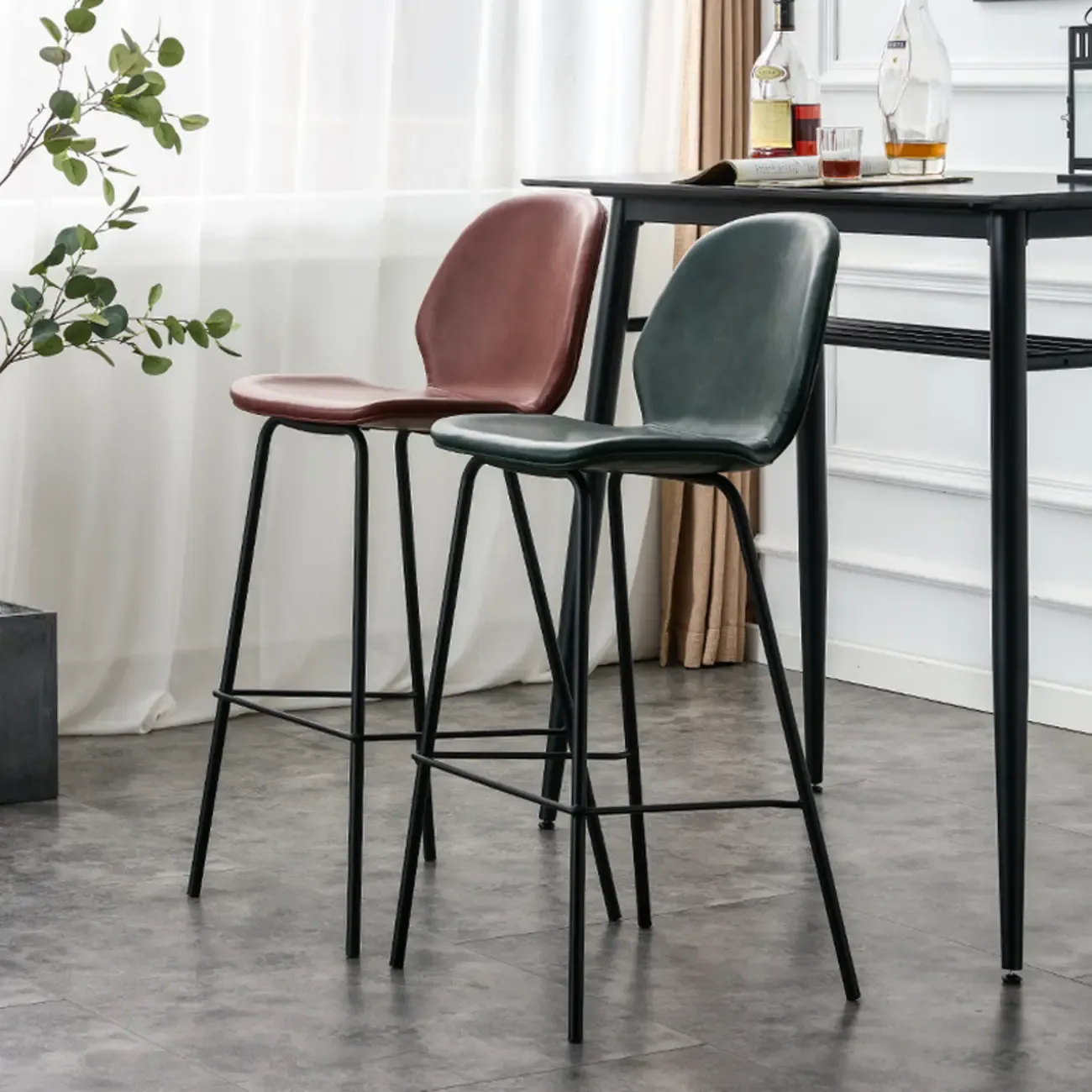 Modern Metal Frame Leather Bar Stool Counter Height