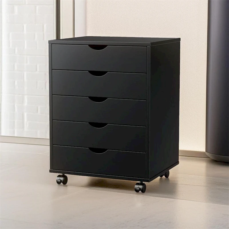 5 Drawer Wood File Cabinet with Wheels and Metal Slides