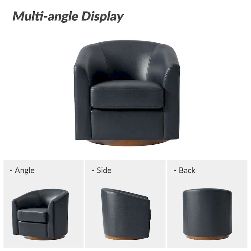 Brown Genuine Leather Swivel Barrel Chairs - Set of 2