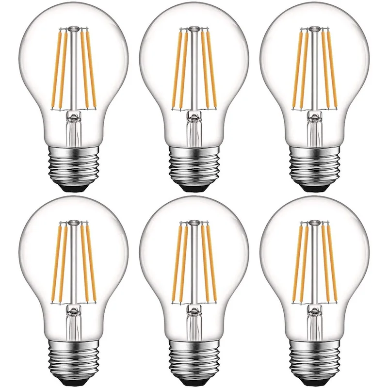 Luxrite Vintage A19 LED Light Bulbs 60W Equivalent, Dimmable, 800 Lumens, LED Edison Bulb 8W, E26 Base (6 Pack)