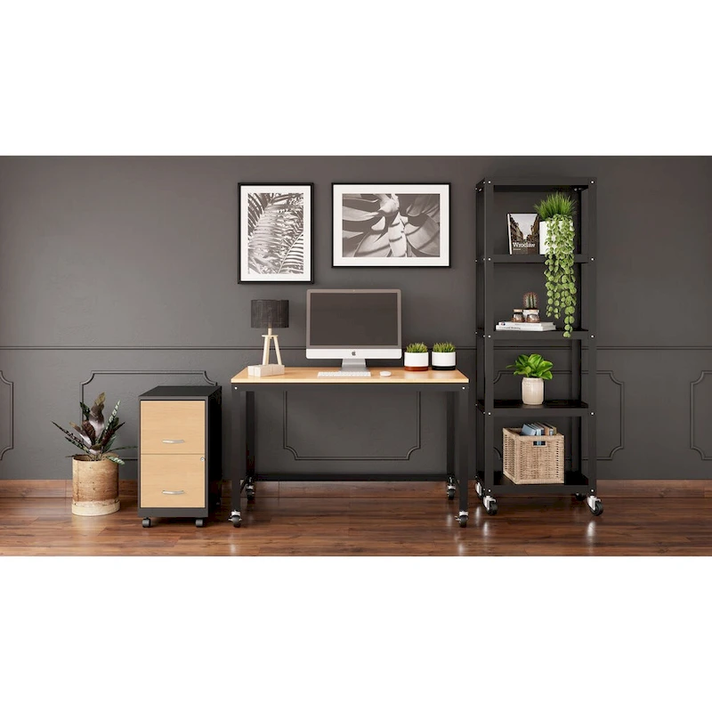 Space Solutions 18 Deep 2 Drawer Mobile File Cabinet with Wood Pattern Drawer Fronts