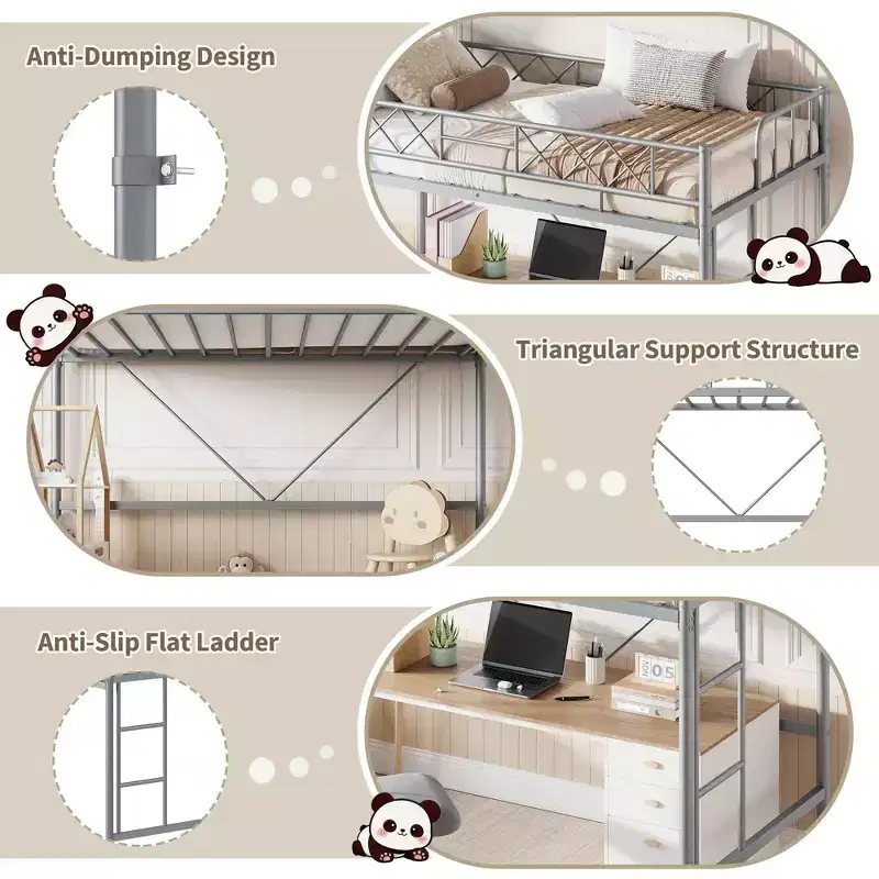Twin Over Full Heavy Duty Metal Bunk Bed, Sturdy Quiet Construction with Ladder & Guardrails, Space-Saving Design, No Box Spring Required