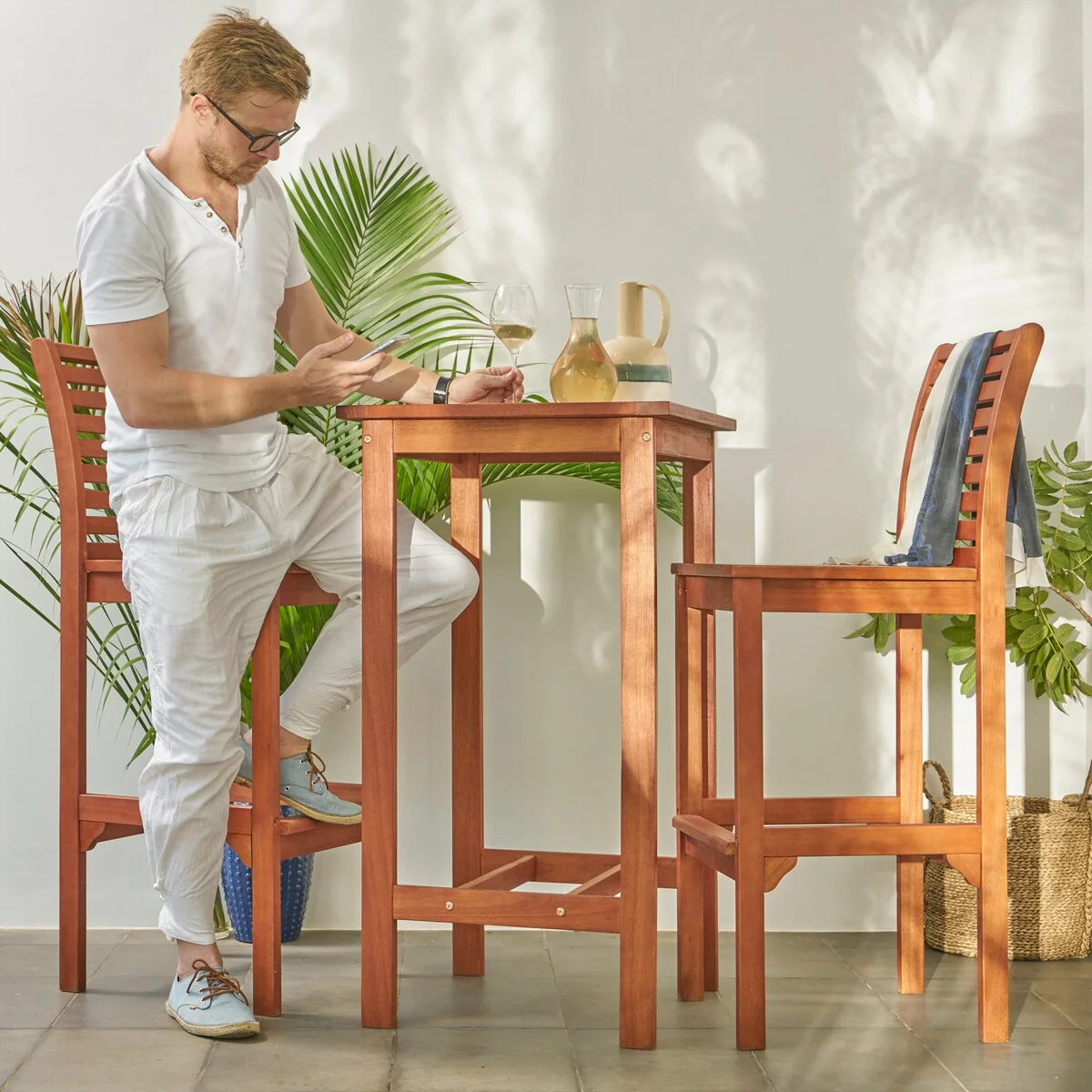 Emilio Wood Bar Table and Chair Dining Set