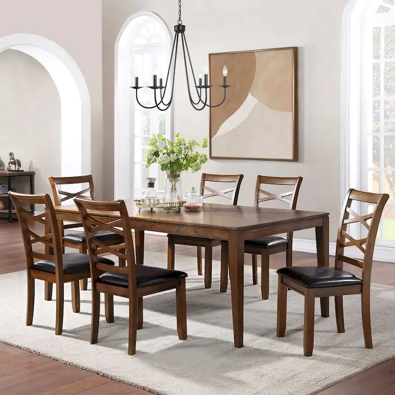 *Limited* Zarbel 6-8 People Rectangle Dining Table Modern Farmhouse Solid Wood Expandable Leaf Table Kitchen Dining room
