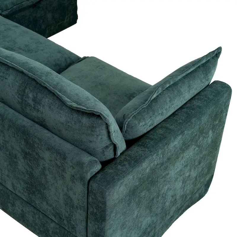 93.31  Faux Linen Modular Sectional Sofa with Movable Ottoman, Solid Wood Frame, and High-Resilience Foam Cushions