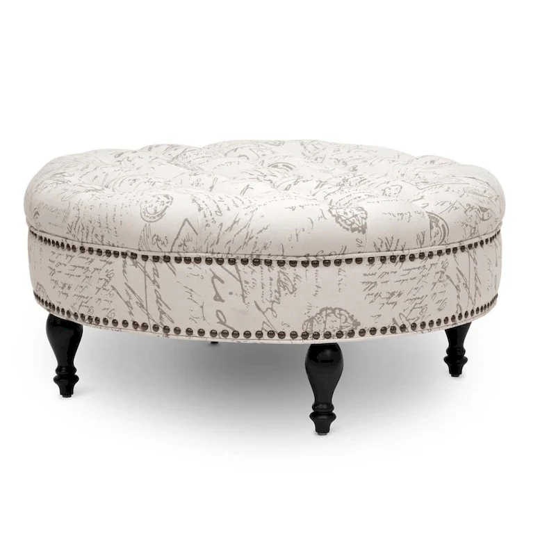 Palfrey Patterned Linen Modern Tufted Ottoman