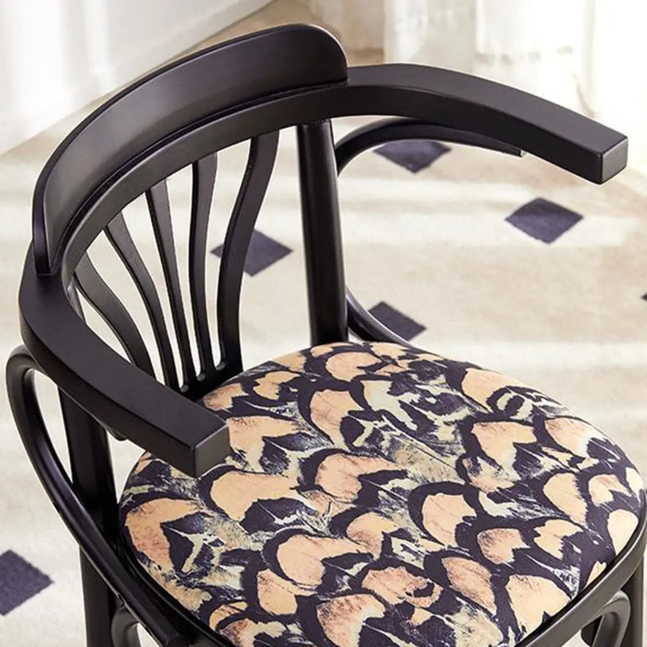 Mid-Century Wooden Round Upholstered Bar Stools with Back