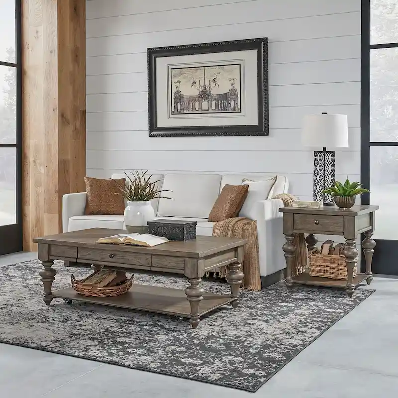 Dusty Taupe Farmhouse Style 3-Piece Coffee & End Table Set