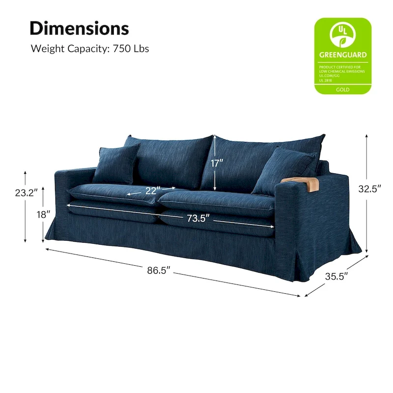 Elias Modern Slipcovered Sofa with Cup Holder and Reversible Cushions by HULALA HOME