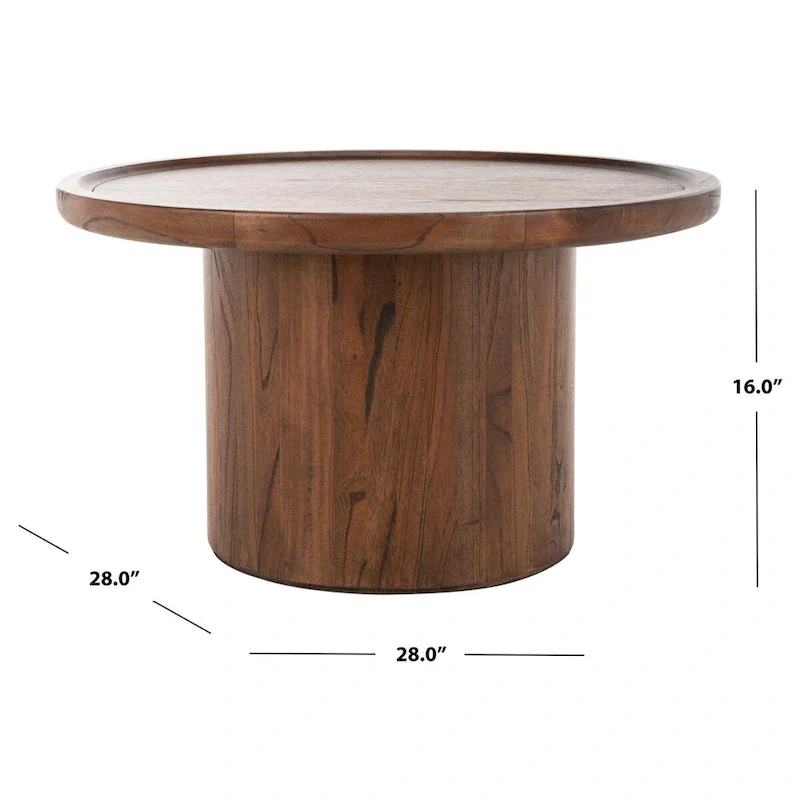 Round Pedestal Coffee Table – Natural / Dark Oak / Black / Black & White Wash, Farmhouse Style
