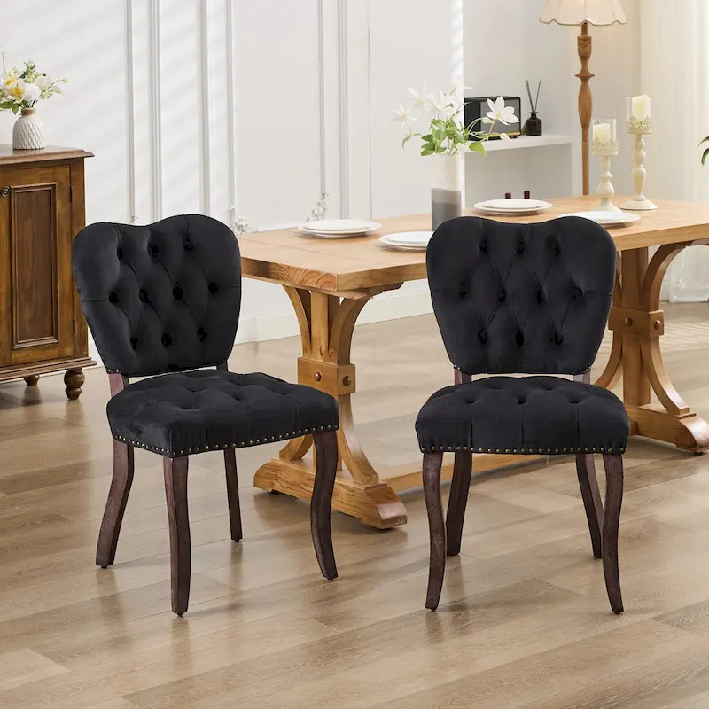 Dining Chairs Set of 2, Soft Tufted Accent Chairs Side Chairs with Wooden Legs, Velvet Upholstered Dining Room Chair