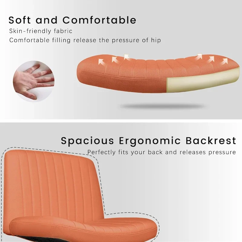 Bossin Criss Cross Chair Armless Office Desk Chair with Wheels,Fabric Padded Cross Legged Chair, Swivel Wide Seat Vanity Chair