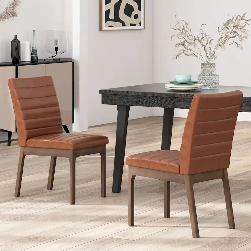 Stylish Upholstered Dining Chairs with Rubber Legs, Set of 2, for a Sophisticated Dining Experience