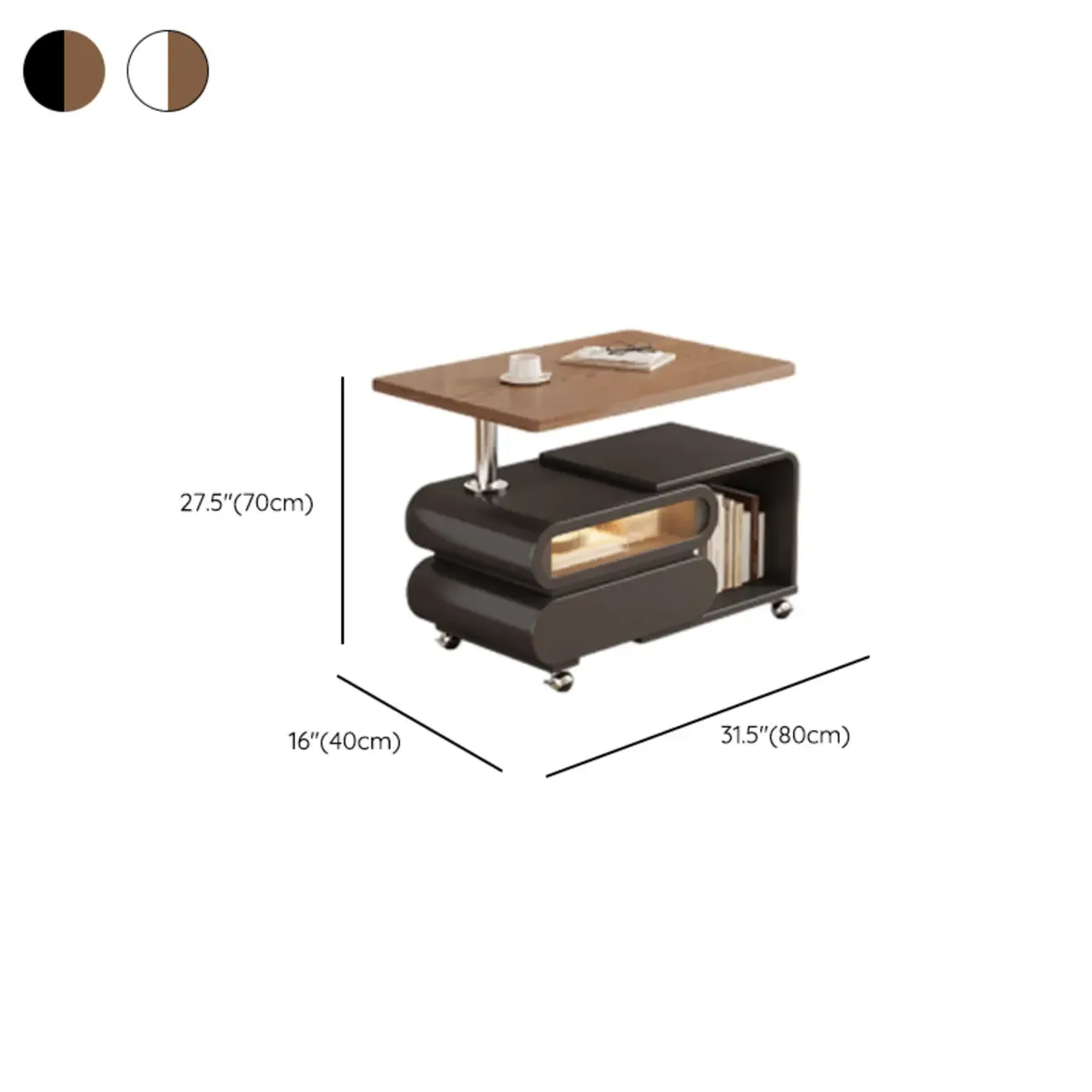 Adjustable Tabletop Modern Wood Side Table with Wheels