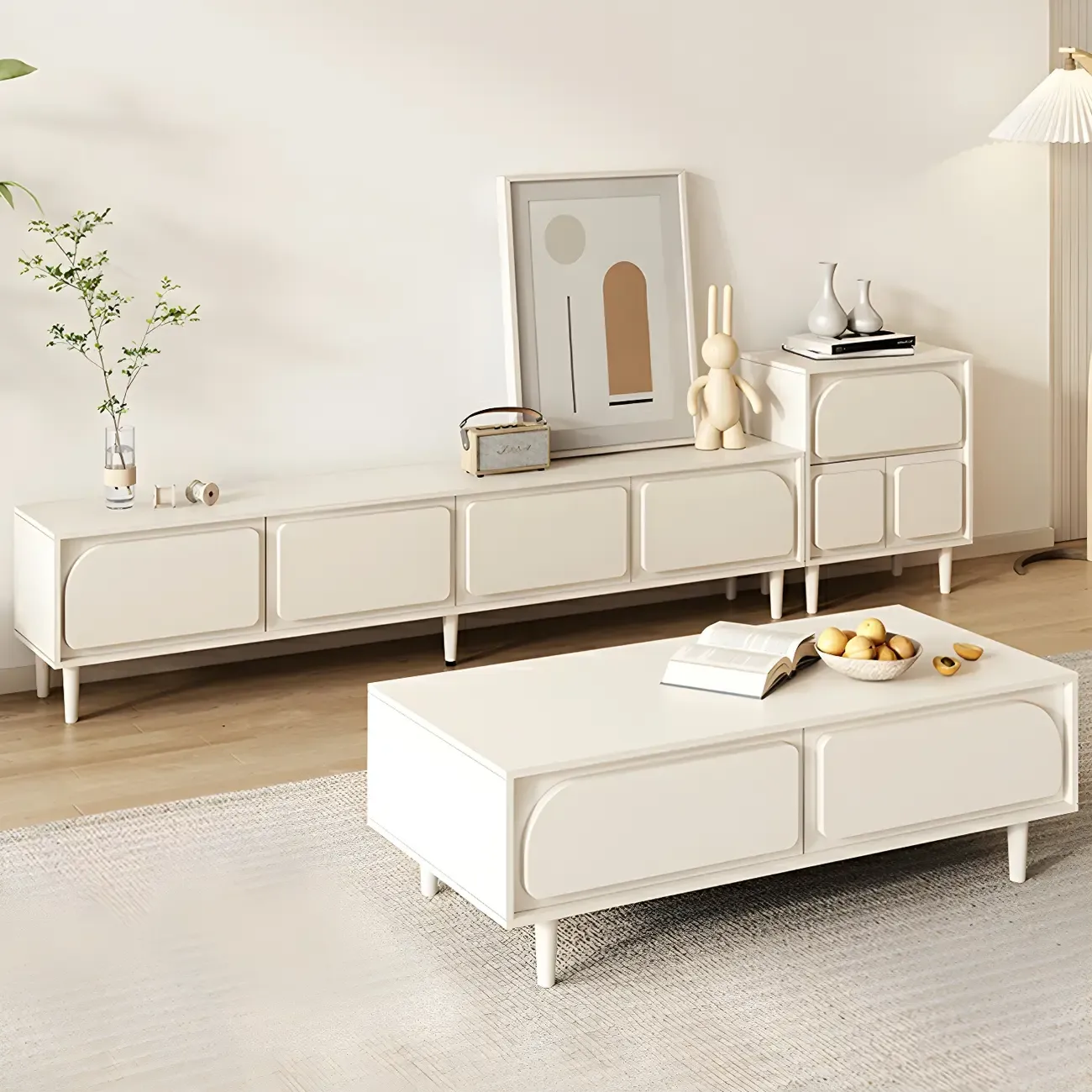 79 White Modern Wood Cable Management TV Stand with Legs