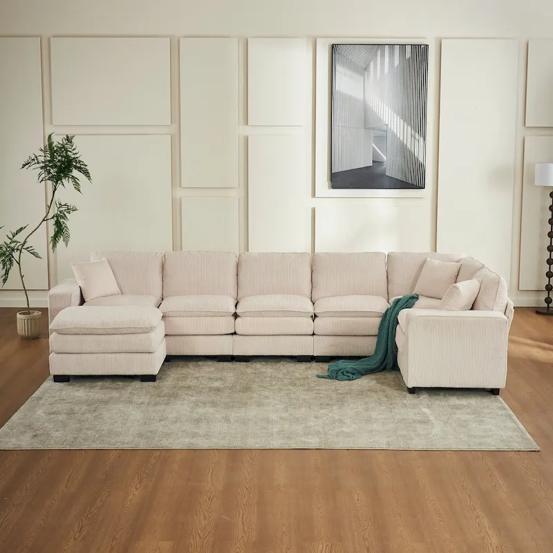 White 118.1 Luxurious U-Shaped 6-Seater Sofa