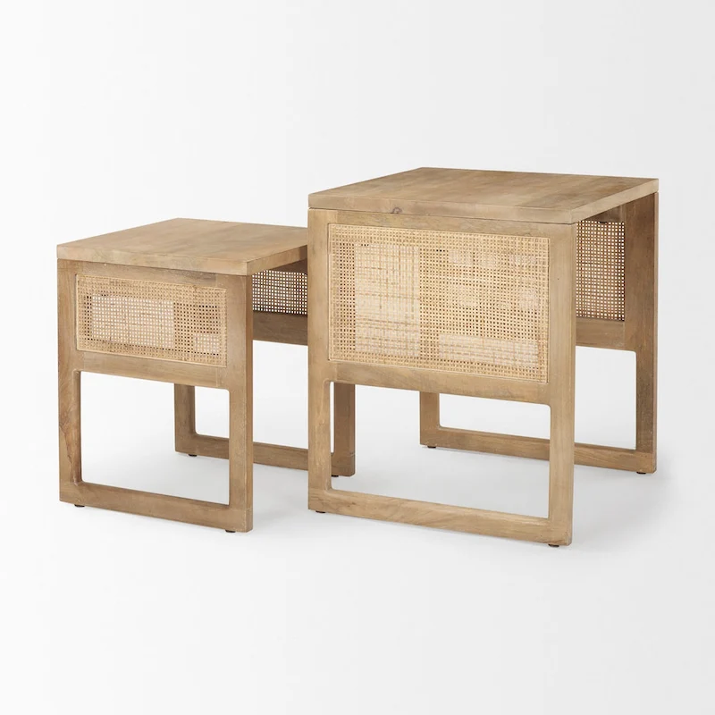 Grier Solid Wood With Cane Accents Square Nesting Accent Tables (Set of 2) - 20L x 20W x 23H