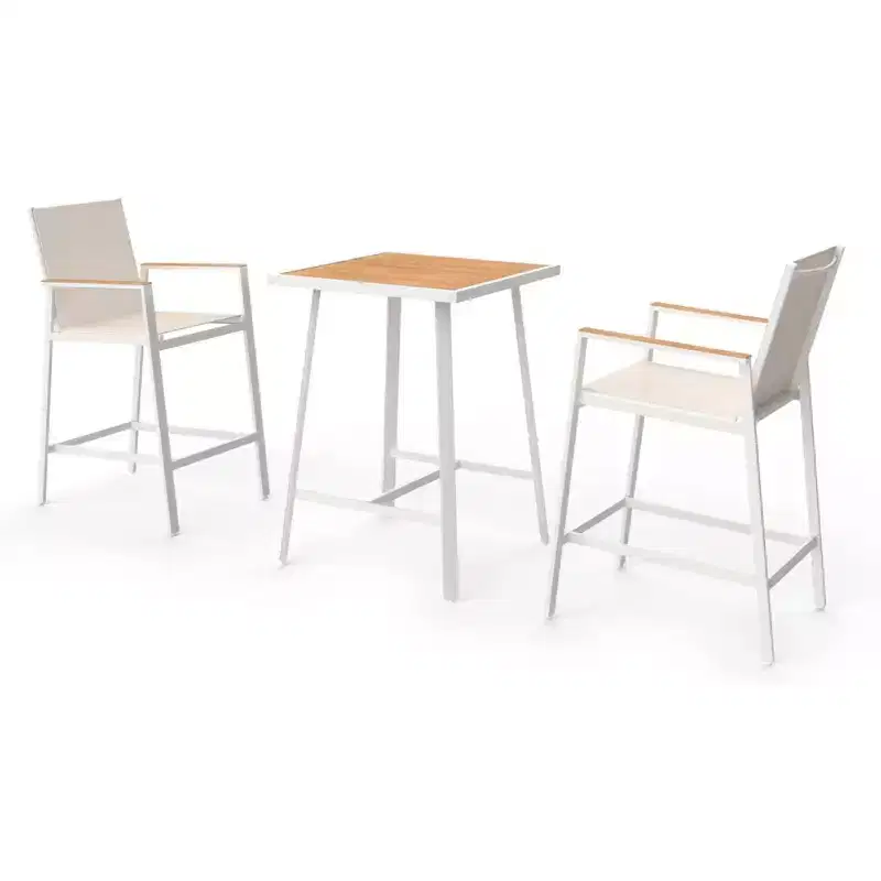 LAUSAINT HOME 3-Piece Patio Bar Set, All Weather Textilene Bar Height Table and Chairs Set with Wood Like-Top Table