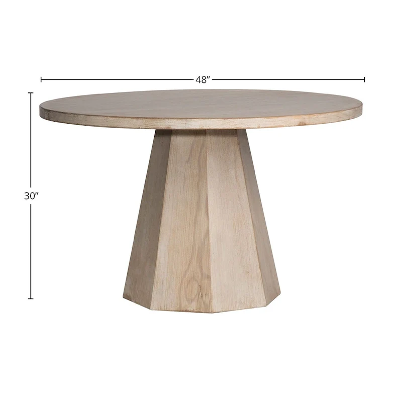 Light Brown Round Dining Table, Pedestal Base, Seats 4–6