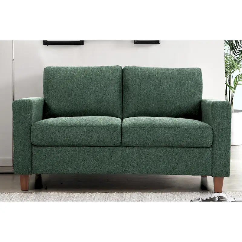 Upholstered Loveseat with Square Arms – Beige / Green / Orange / Grey, Mid-Century Modern, Seats 2