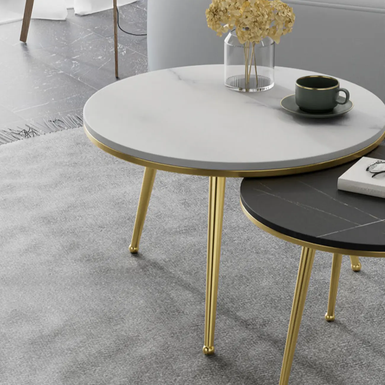 Modern Marble-Top 3 Legs Round Nesting Tables