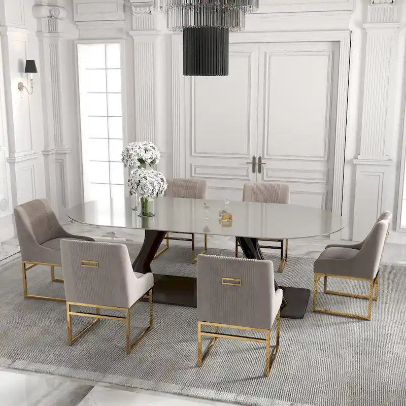 SEYNAR Contempoary Velvet Dining Chair with Metal Frame Legs, set of 6