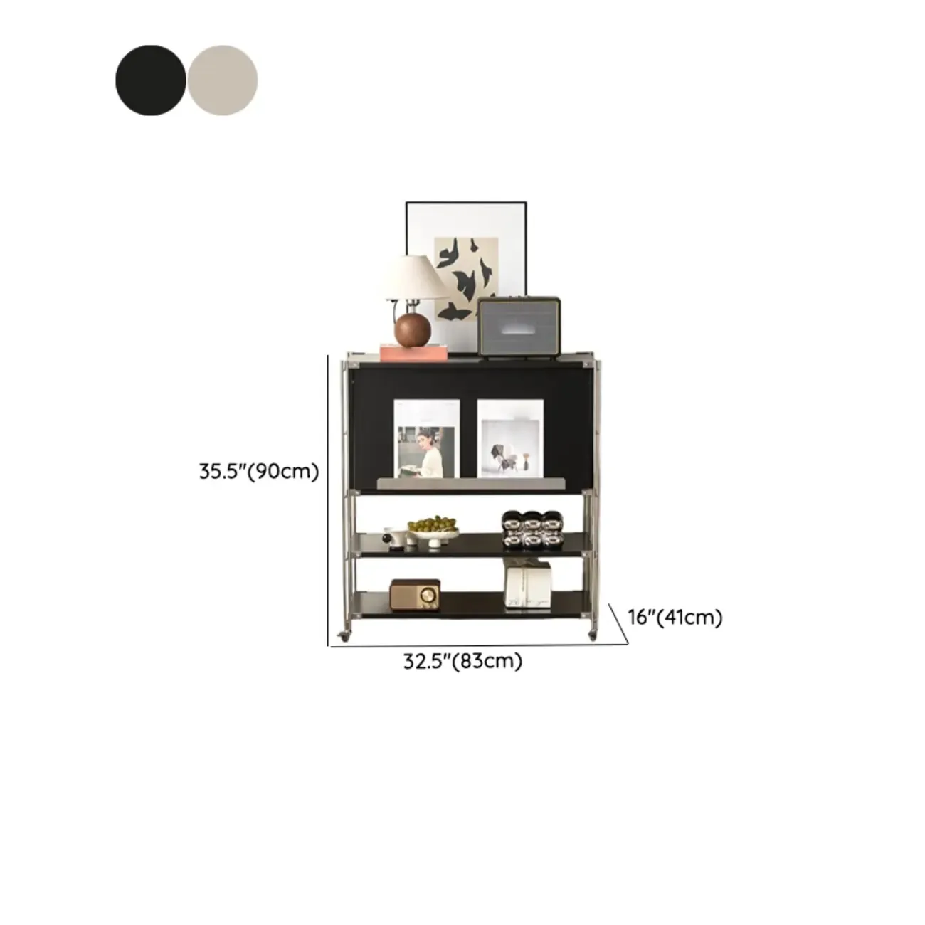 Compact Wood Steel Frame 3-Tier Bookcase in Black