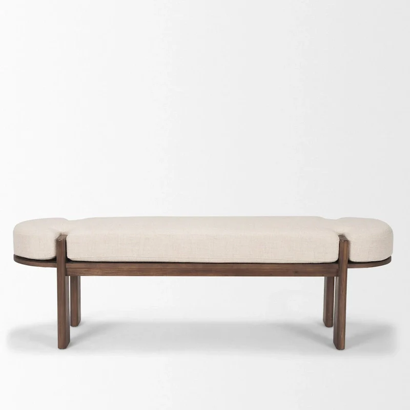 Dark Elm Wood w/ Oatmeal Fabric Bench