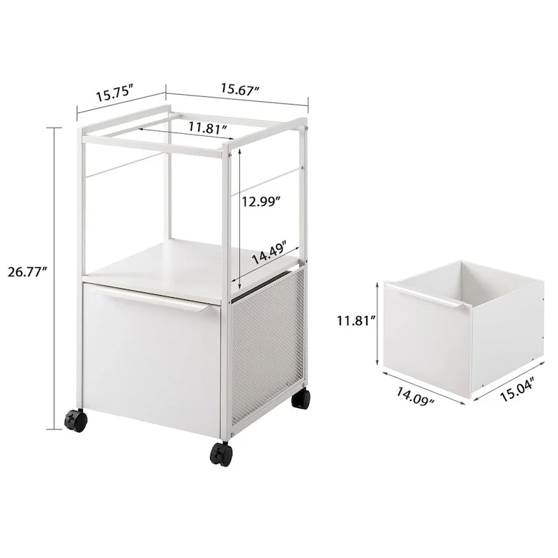 Black/White Mobile File Cabinet & Printer Stand with Drawer