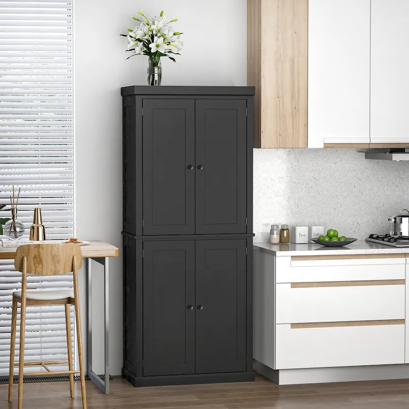 Freestanding 4-Door Kitchen Pantry Storage Cabinet with 6-Tier Adjustable Shelves, 72.5