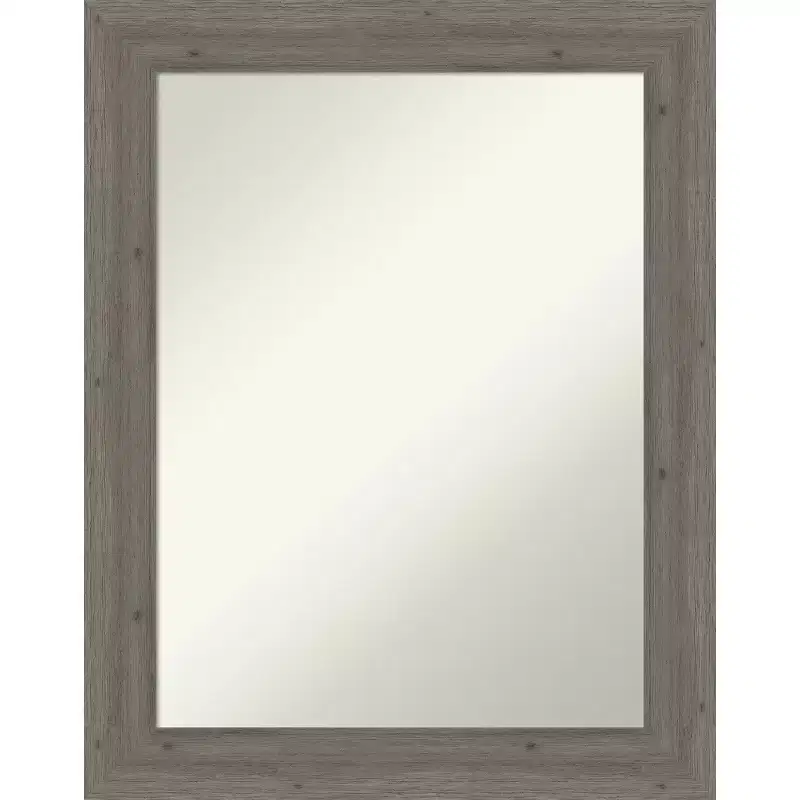 Amanti Art Fencepost Grey Narrow Non-Beveled Wood Bathroom Wall Mirror 28.5 x 22.5 in.