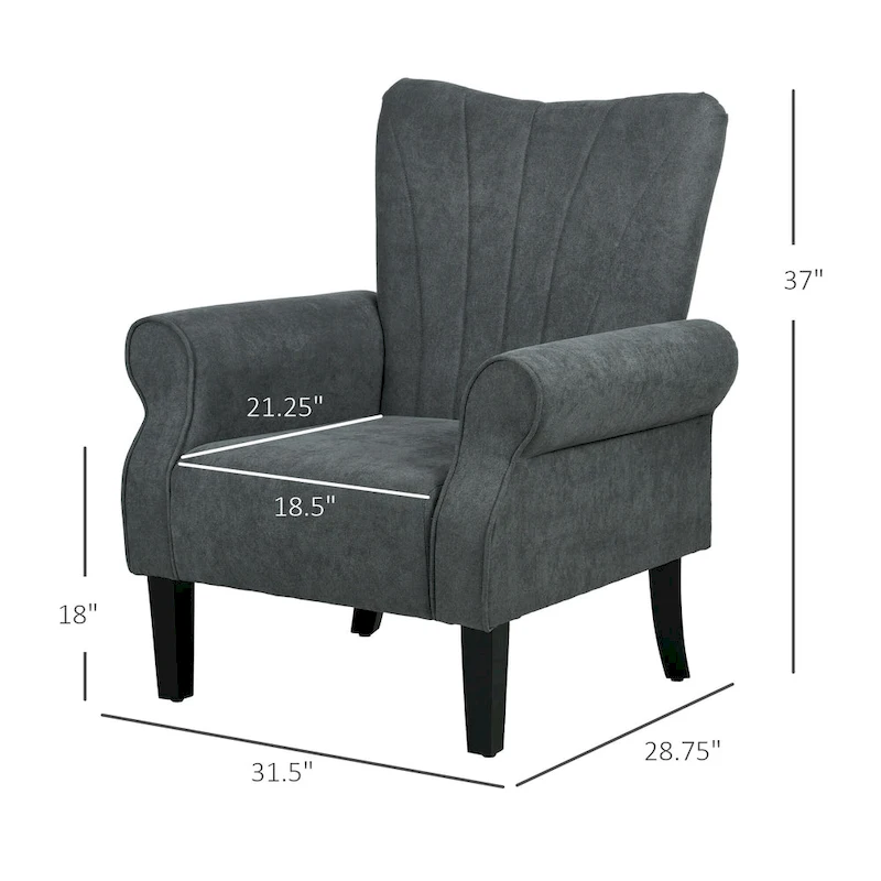Dark Gray Modern 31.5 High Back Upholstered Arm Chair with Wood Legs