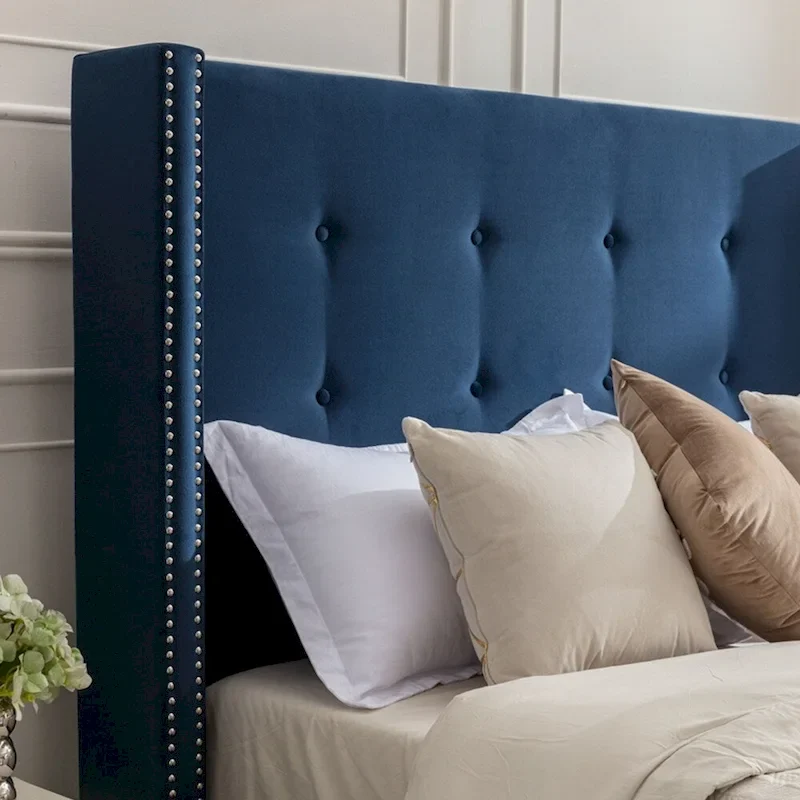 Upholstered Queen Bed with Nailhead Trim Wingback Headboard