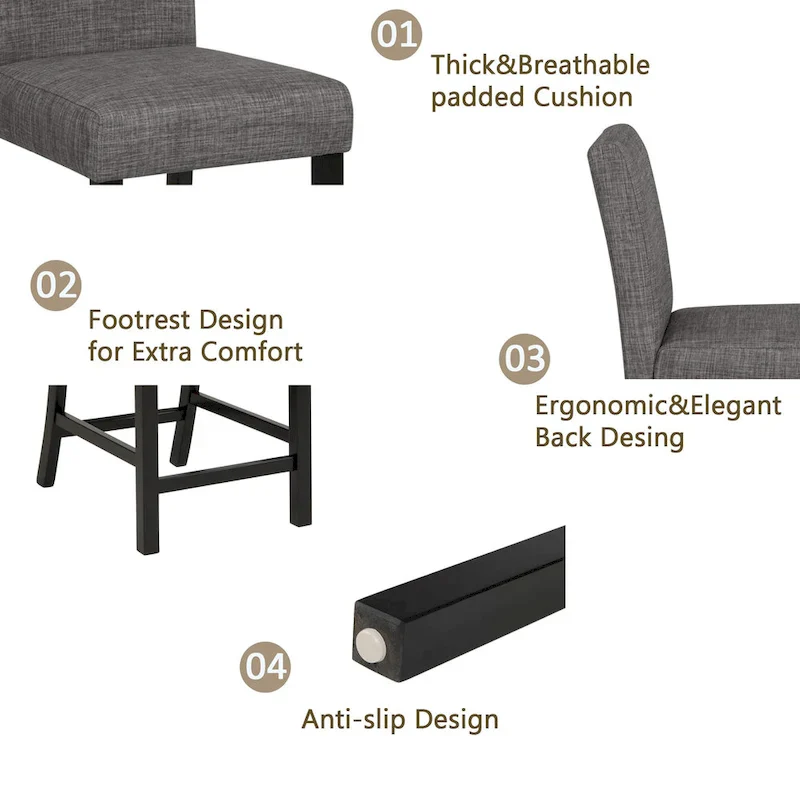 5 Piece Counter Height Table Set, Wooden Kitchen Table and Chairs Set with Square Table and 4 Upholstered Chairs