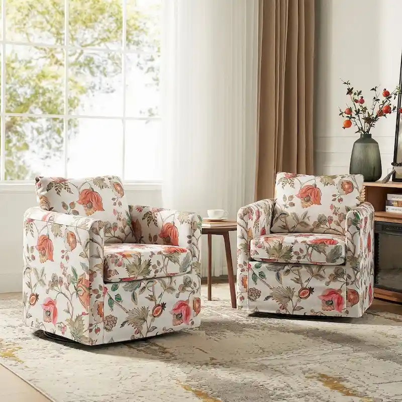 Erkenbald Modern Slipcovered Swivel Chair with Removable Cushion Set of 2 by HULALA HOME