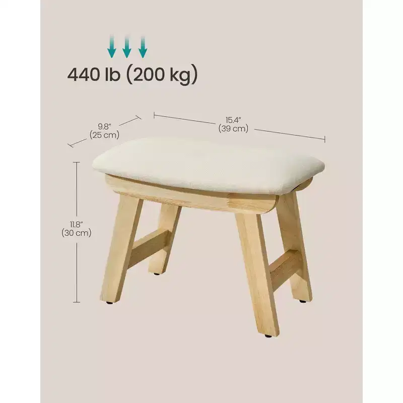 SONGMICS Foot Stool Ottoman, Padded Foot Rest Vanity Stool Under Desk with Solid Wood Frame