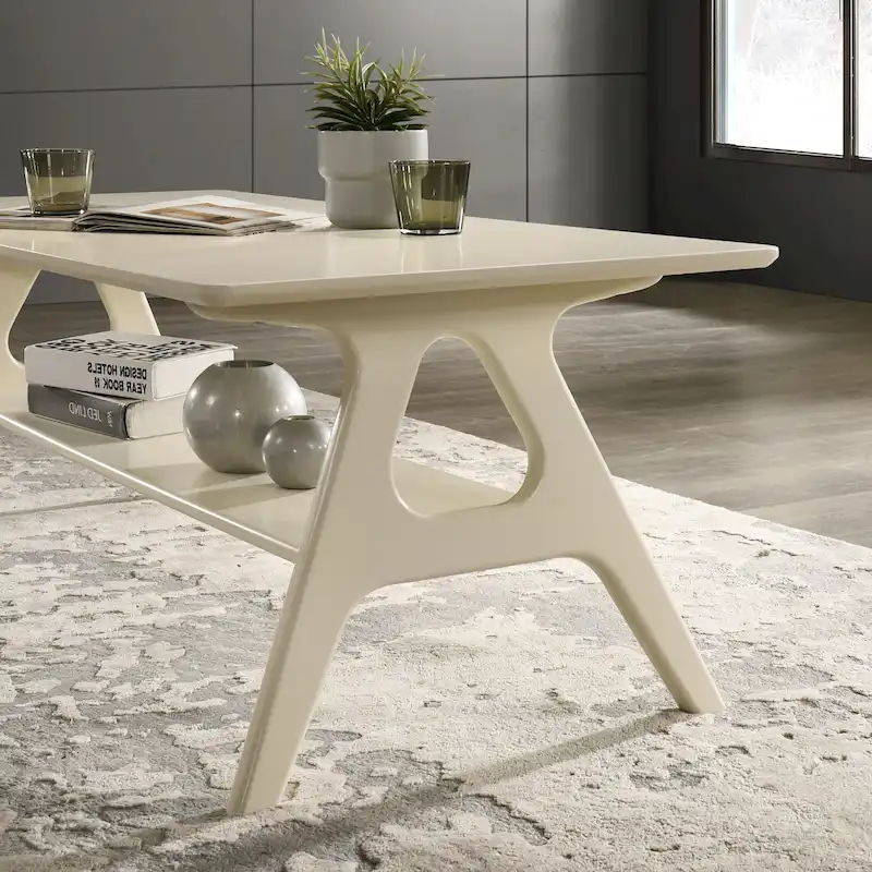 Roundhill Furniture Arona Mid-Century Modern Wood Coffee Table with Shelf