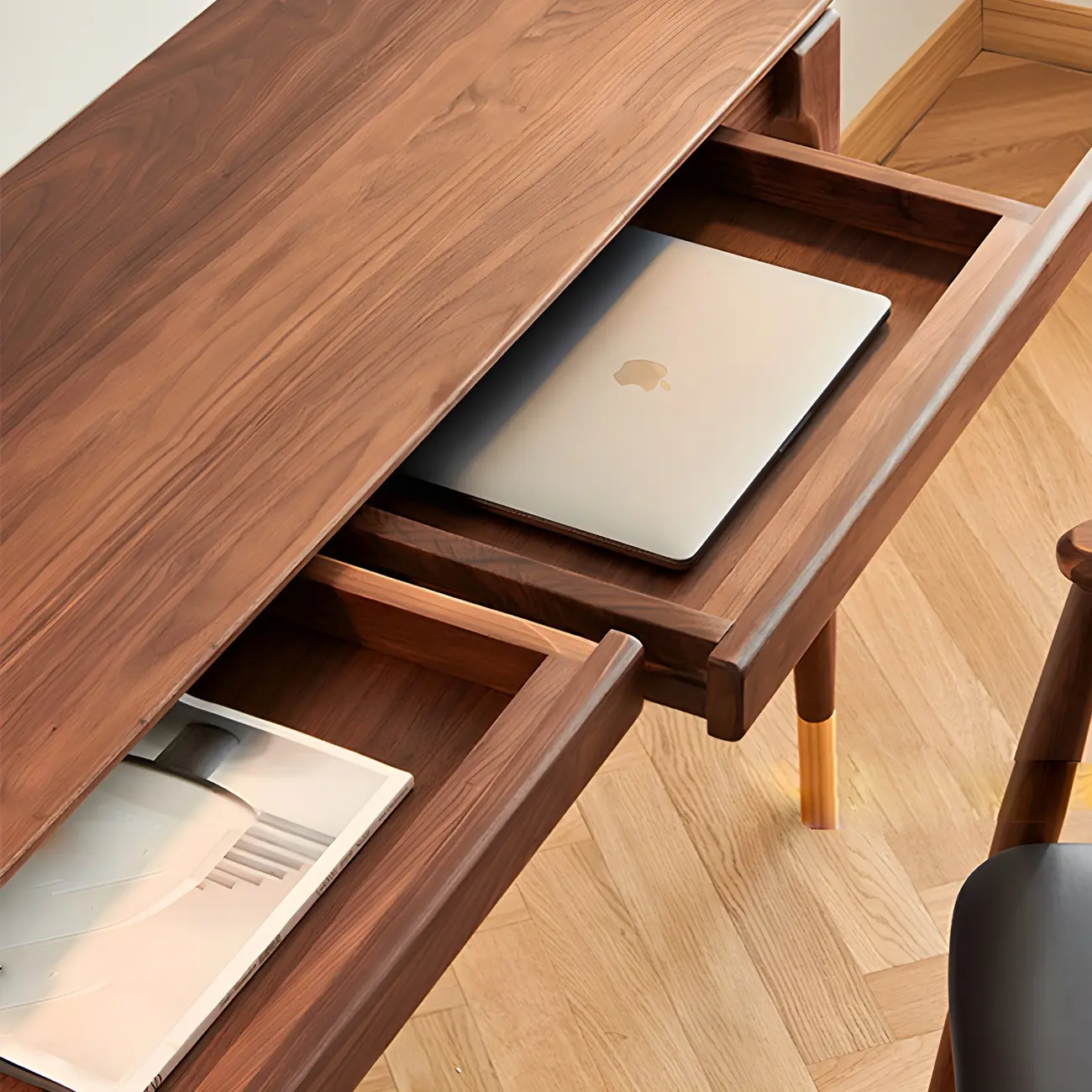 Natural Wood Entryway Console Table with Drawers