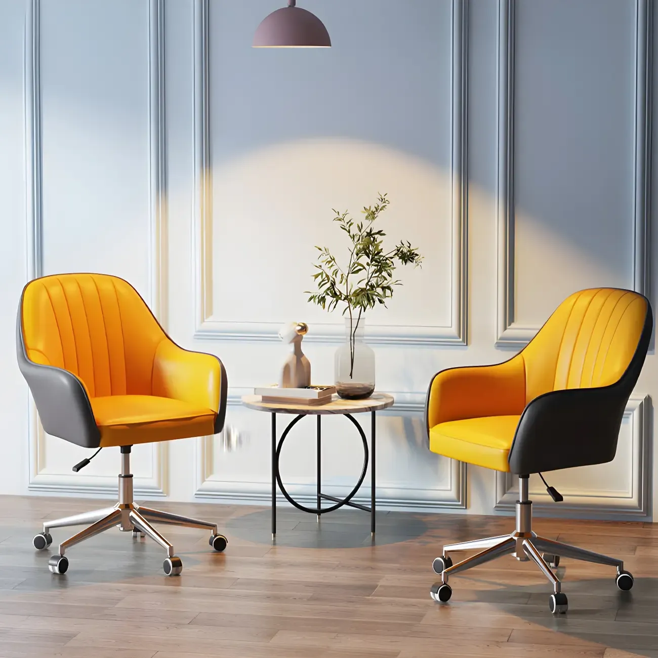 Modern Yellow Leather Swivel Office Chair