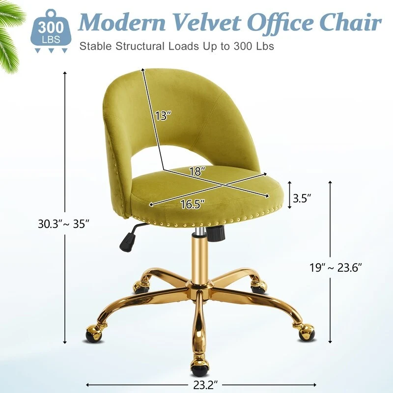 Office Chair Velvet Desk Chair Swivel Armchair Cute Modern Fabric Home Office Desk Chairs with Wheels
