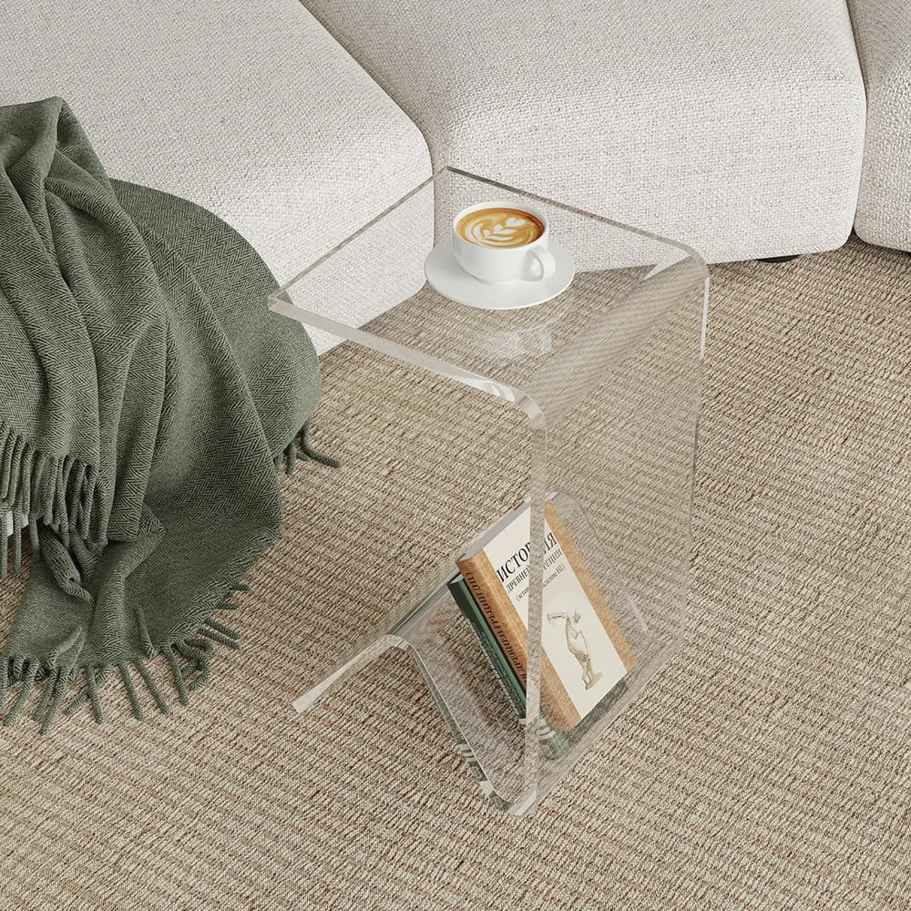 Abstract Acrylic C-shaped End Table in Black/Clear