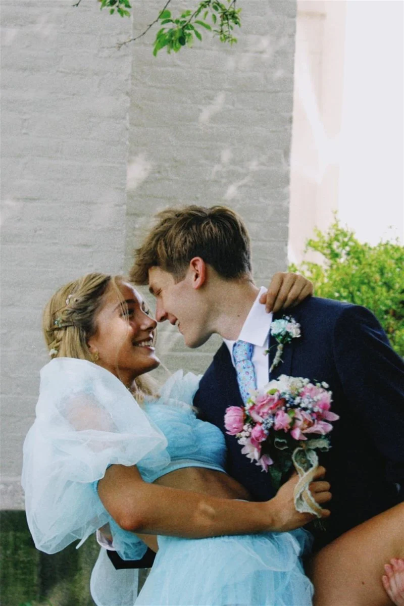 A Line Tow-Piece Tulle Prom Dress with Slit