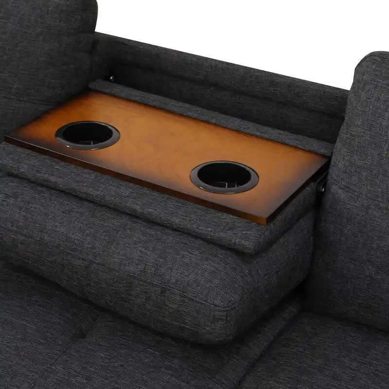 Rivet-Embellished 3-Piece Black Grey Linen Sofa Set - Elevate Your Living Room Style