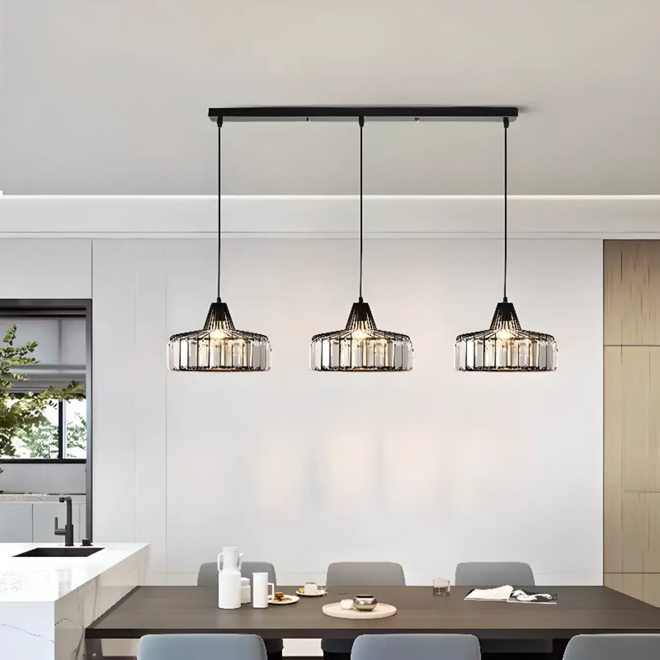 Modern Round Crystal Island Pendant Light for Kitchen