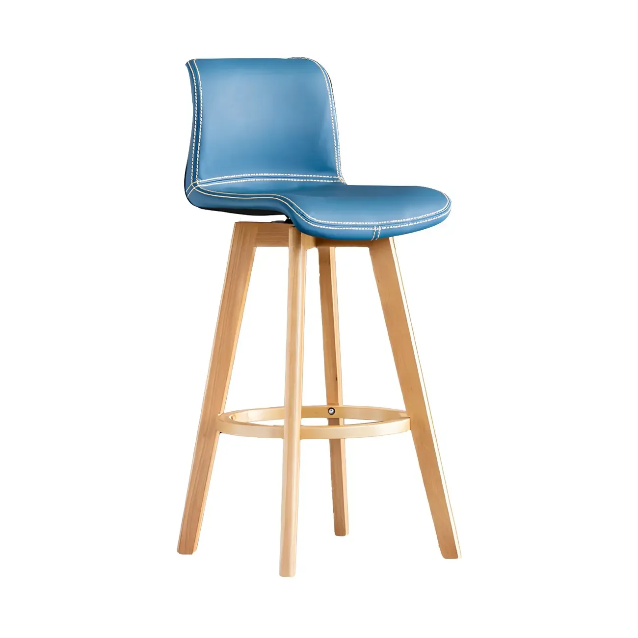 Mid-Century Distressed Leather Swivel Bar Stool with Back