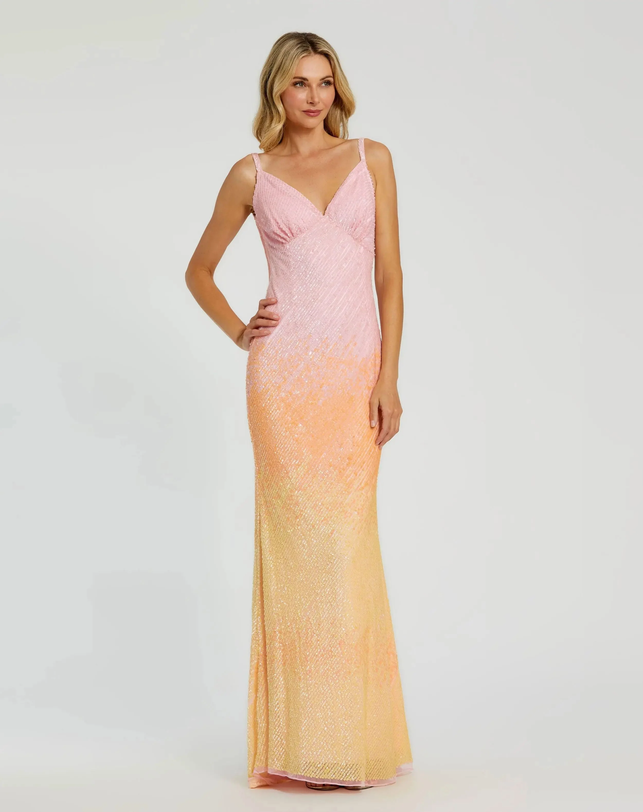 Multicolor Ombre Sequined Cami Trumpet Gown
